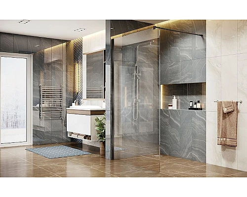 Купить Душевая перегородка Ambassador Walk-in 100х200 15031110 профиль Черный стекло прозрачное в магазине сантехники Santeh-Crystal.ru