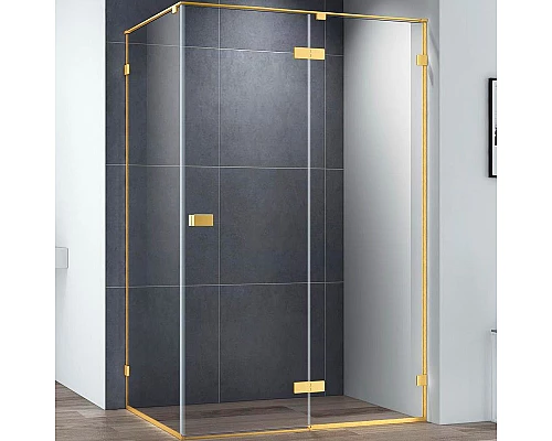 Заказать Душевой уголок Cezares Bellagio 100x80 BELLAGIO-AH-1-100/80-C-BORO профиль Золото брашированное стекло прозрачное в магазине сантехники Santeh-Crystal.ru