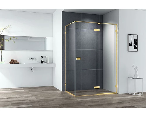 Заказать Душевой уголок Cezares Bellagio 100x80 BELLAGIO-AH-1-100/80-C-BORO профиль Золото брашированное стекло прозрачное в магазине сантехники Santeh-Crystal.ru