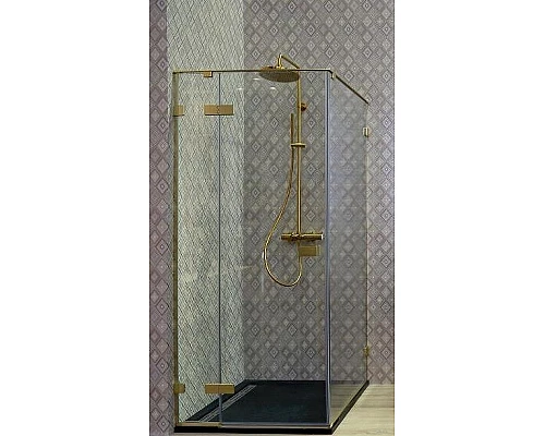 Заказать Душевой уголок Cezares Bellagio 140x80 BELLAGIO-AH-1-140/80-C-BORO профиль Золото брашированное стекло прозрачное в магазине сантехники Santeh-Crystal.ru