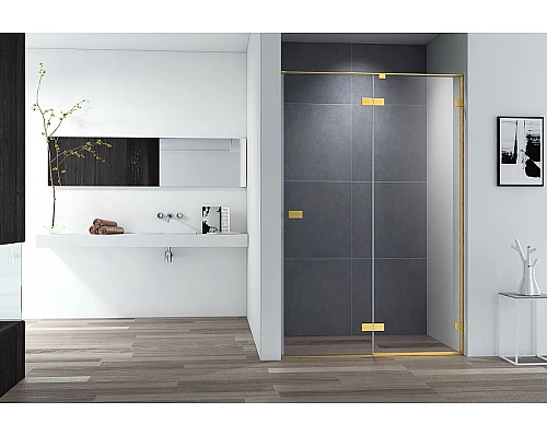 Купить Душевая дверь Cezares Bellagio 140 BELLAGIO-B-12-140-C-BORO профиль Золото брашированное стекло прозрачное в магазине сантехники Santeh-Crystal.ru