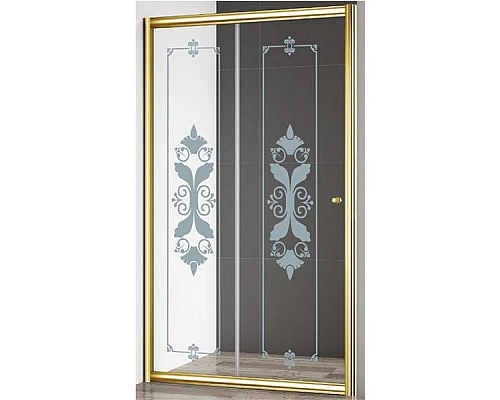 Приобрести Душевая дверь Cezares Giubileo BF 120 профиль Золото стекло прозрачное с матовым принтом в магазине сантехники Santeh-Crystal.ru