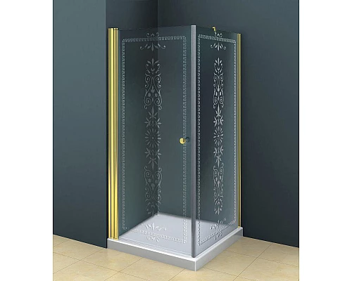 Заказать Душевой уголок Cezares ROYAL PALACE-A-AH-1-90/100-CP-G профиль Золото стекло прозрачное с матовым узором в магазине сантехники Santeh-Crystal.ru
