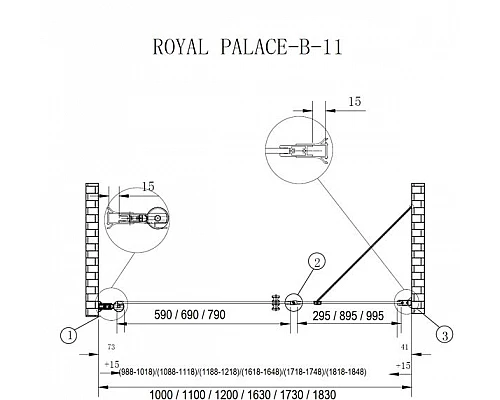 Купить Душевая дверь в нишу Cezares ROYAL PALACE-A-B-11-100+90-CP-G профиль Золото стекло прозрачное с матовым узором в магазине сантехники Santeh-Crystal.ru
