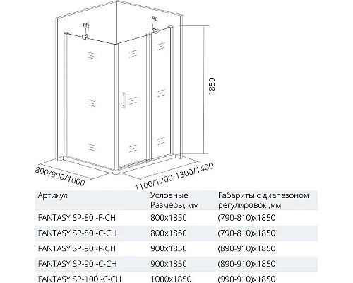 Приобрести Душевая стенка Good Door Fantasy SP-80-C-CH 80 профиль Хром стекло прозрачное в магазине сантехники Santeh-Crystal.ru