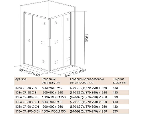 Заказать Душевой уголок Good Door Idea CR-100-C-CH 100х100 профиль Хром стекло прозрачное в магазине сантехники Santeh-Crystal.ru