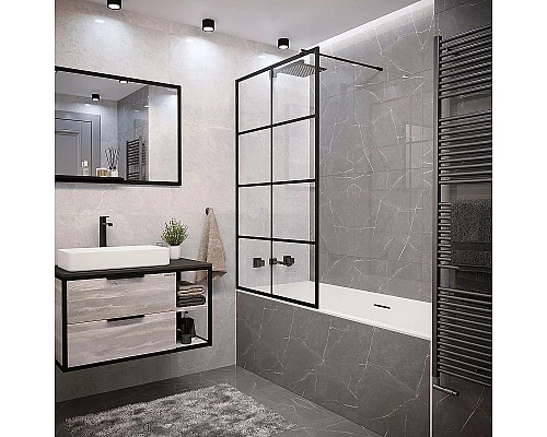 Купить Шторка на ванну Grossman 100x150 GR-105100BLACK профиль Черный стекло прозрачное в магазине сантехники Santeh-Crystal.ru