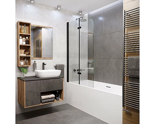 Купить Шторка на ванну Grossman 110x150 GR-106110BLACK профиль Черный стекло прозрачное в магазине сантехники Santeh-Crystal.ru