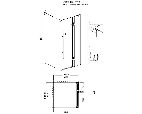 Купить Душевой уголок Grossman GR-6090 190х90 профиль Хром стекло прозрачное в магазине сантехники Santeh-Crystal.ru