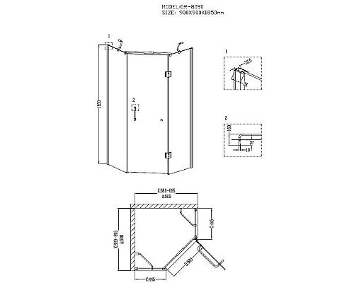 Заказать Душевой уголок Grossman GR-8090 185х90 профиль Белый/Хром стекло прозрачное в магазине сантехники Santeh-Crystal.ru