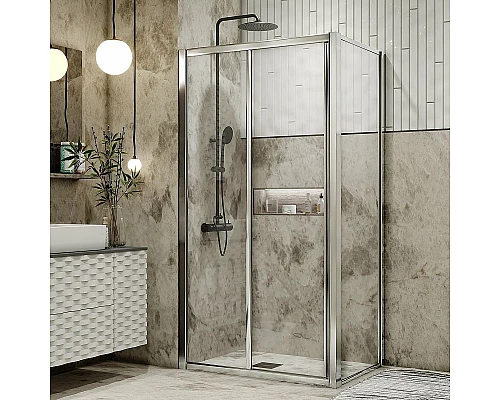 Приобрести Душевой уголок Grossman Alba 100х80 GR-1080Al профиль Хром стекло прозрачное в магазине сантехники Santeh-Crystal.ru