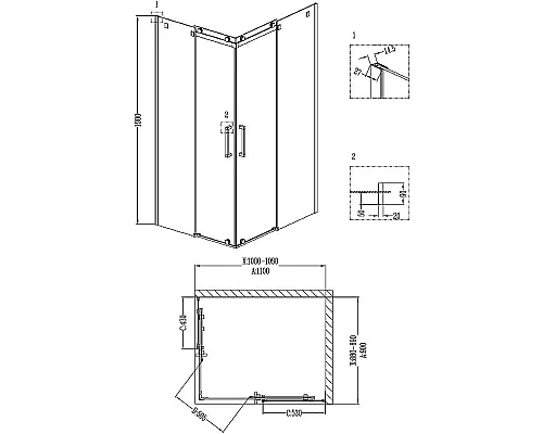 Приобрести Душевой уголок Grossman Cosmo 110x90 R GR-1110R профиль Хром стекло прозрачное в магазине сантехники Santeh-Crystal.ru