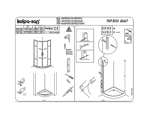 Купить Душевой уголок Kolpa San Eco Quat TKP 80x80 515290 профиль Черный стекло прозрачное в магазине сантехники Santeh-Crystal.ru