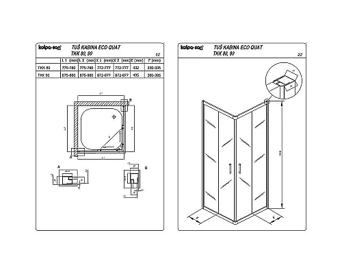Заказать Душевой уголок Kolpa San Eco Quat TKK 80x80 538550 профиль Хром стекло прозрачное в магазине сантехники Santeh-Crystal.ru