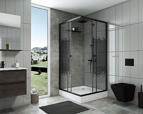 Заказать Душевой уголок Niagara Eco 80х80 NG-008-14Q Black профиль Черный стекло с рисунком в магазине сантехники Santeh-Crystal.ru