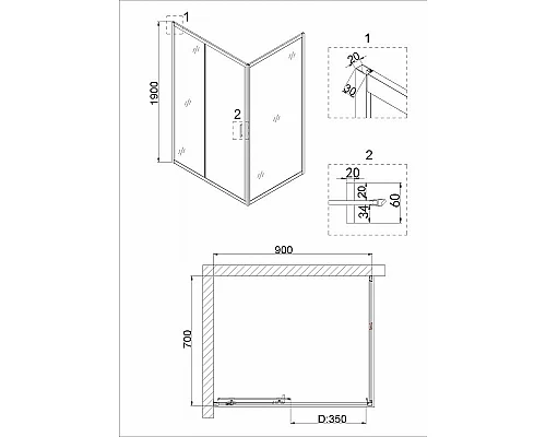 Приобрести Душевая дверь Niagara Nova 90 NG-82-9AB профиль Черный стекло прозрачное в магазине сантехники Santeh-Crystal.ru