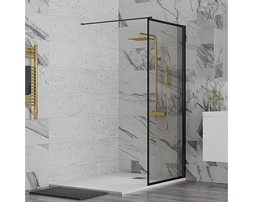 Заказать Душевая перегородка Paini 80 Walk-In 80F профиль Черный матовый стекло прозрачное в магазине сантехники Santeh-Crystal.ru