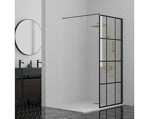 Приобрести Душевая перегородка Paini 80 Walk-In 80G профиль Черный матовый стекло прозрачное с рисунком в магазине сантехники Santeh-Crystal.ru