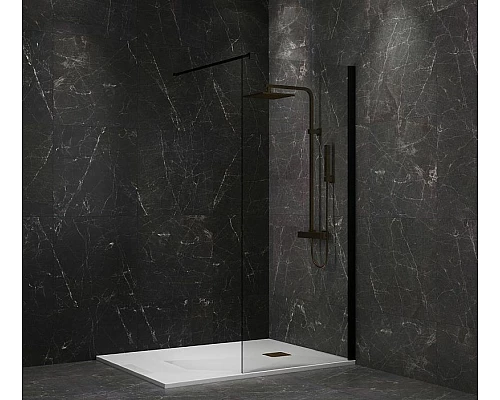 Купить Душевая перегородка Paini 80 Walk-In 80C профиль Черный матовый стекло прозрачное в магазине сантехники Santeh-Crystal.ru