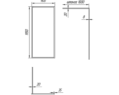 Заказать Душевая перегородка Paini 90 Walk-In 90F профиль Черный матовый стекло прозрачное в магазине сантехники Santeh-Crystal.ru