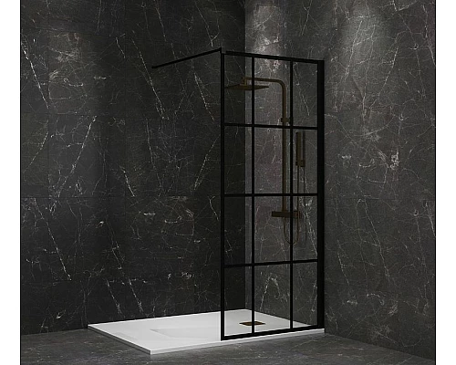 Приобрести Душевая перегородка Paini 90 Walk-In 90G профиль Черный матовый стекло прозрачное с рисунком в магазине сантехники Santeh-Crystal.ru