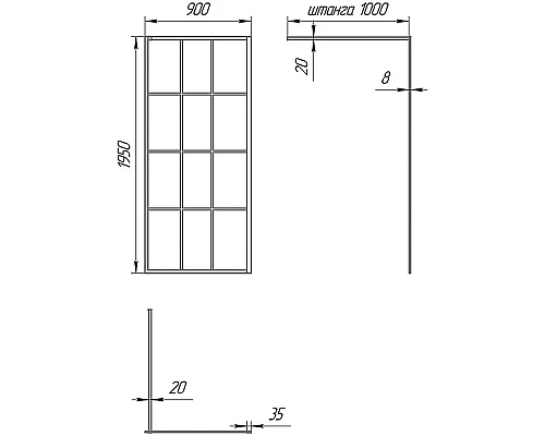 Приобрести Душевая перегородка Paini 90 Walk-In 90G профиль Черный матовый стекло прозрачное с рисунком в магазине сантехники Santeh-Crystal.ru