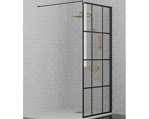 Приобрести Душевая перегородка Paini 90 Walk-In 90G профиль Черный матовый стекло прозрачное с рисунком в магазине сантехники Santeh-Crystal.ru