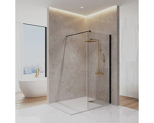 Купить Душевая перегородка Paini 90 Walk-In 90C профиль Черный матовый стекло прозрачное в магазине сантехники Santeh-Crystal.ru