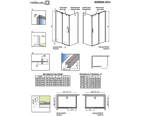 Купить Душевая стенка Radaway Espera KDJ 90 380149-01R профиль Хром стекло прозрачное в магазине сантехники Santeh-Crystal.ru
