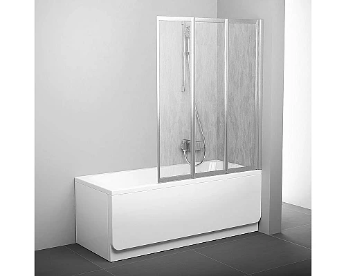 Заказать Шторка на ванну Ravak Behappy VS3 100 795P0U0041 профиль Сатин витраж пластик Rain в магазине сантехники Santeh-Crystal.ru