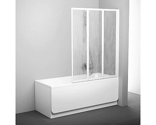 Приобрести Шторка на ванну Ravak Behappy VS3 115 795S010041 профиль Белый витраж пластик Rain в магазине сантехники Santeh-Crystal.ru