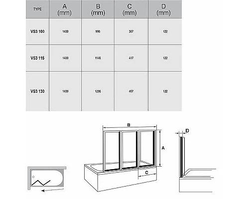 Приобрести Шторка на ванну Ravak Behappy VS3 115 795S010041 профиль Белый витраж пластик Rain в магазине сантехники Santeh-Crystal.ru