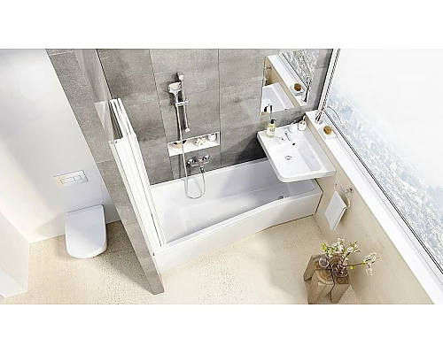 Приобрести Шторка на ванну Ravak Behappy VS3 115 795S010041 профиль Белый витраж пластик Rain в магазине сантехники Santeh-Crystal.ru