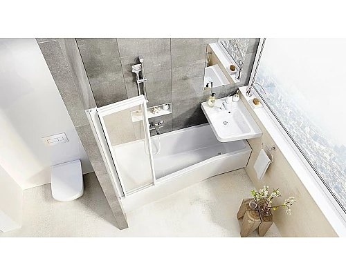 Заказать Шторка на ванну Ravak Behappy VS3 115 795S0100Z1 профиль Белый стекло Transparent в магазине сантехники Santeh-Crystal.ru