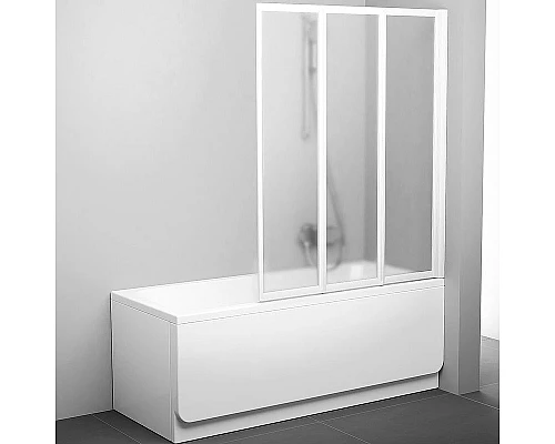 Купить Шторка на ванну Ravak Behappy VS3 130 795V0100ZG профиль Белый стекло Grape в магазине сантехники Santeh-Crystal.ru