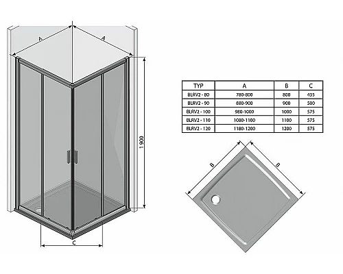 Заказать Душевая дверь Ravak Blix BLRV2К-100 1XVA0100Z1 профиль Белый стекло Transparent в магазине сантехники Santeh-Crystal.ru