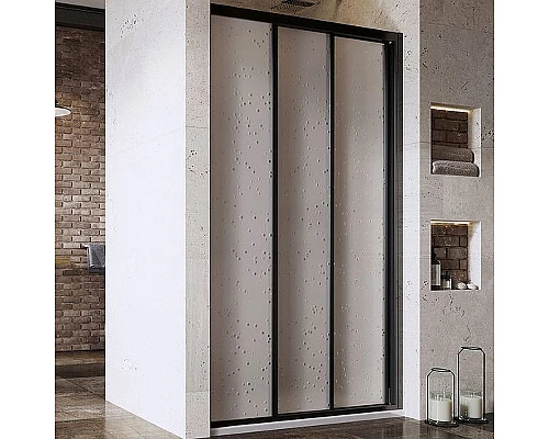 Приобрести Душевая дверь Ravak Supernova ASDP3-110 00VD03R211 профиль Черный матовый витраж пластик Pearl в магазине сантехники Santeh-Crystal.ru