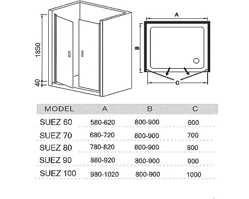 Приобрести Душевая дверь в нишу River Suez 60 МТ 10000006432 профиль Хром стекло матовое в магазине сантехники Santeh-Crystal.ru