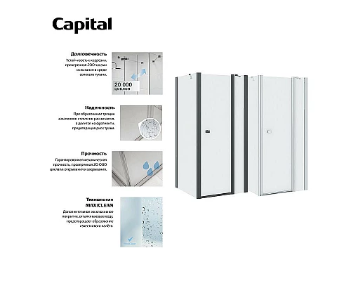 Заказать Душевая стенка Roca Capital 90 M4409016M профиль Черный стекло прозрачное в магазине сантехники Santeh-Crystal.ru