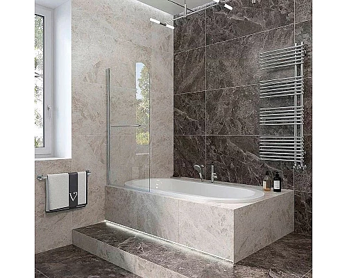 Купить Шторка на ванну Veconi Palau 80 PL79-80-01-C4 профиль Хром стекло прозрачное в магазине сантехники Santeh-Crystal.ru