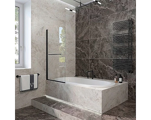Купить Шторка на ванну Veconi Palau 70 PL79B-70-01-C4 профиль Черный матовый стекло прозрачное в магазине сантехники Santeh-Crystal.ru