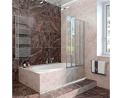 Приобрести Шторка на ванну Veconi Palau 120 R PL74R-120-01-19C4 профиль Хром стекло прозрачное в магазине сантехники Santeh-Crystal.ru