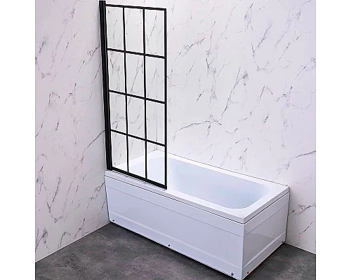 Заказать Шторка на ванну Veconi Palau 80 L PL77L-80-01-C6 профиль Черный матовый стекло прозрачное в магазине сантехники Santeh-Crystal.ru