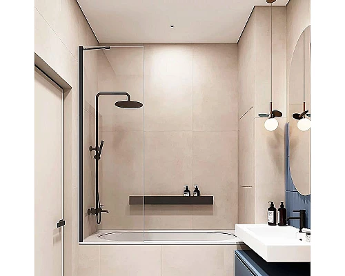 Заказать Шторка на ванну Veconi Palau 90 PL84B-90-01-C7 профиль Черный матовый стекло прозрачное в магазине сантехники Santeh-Crystal.ru