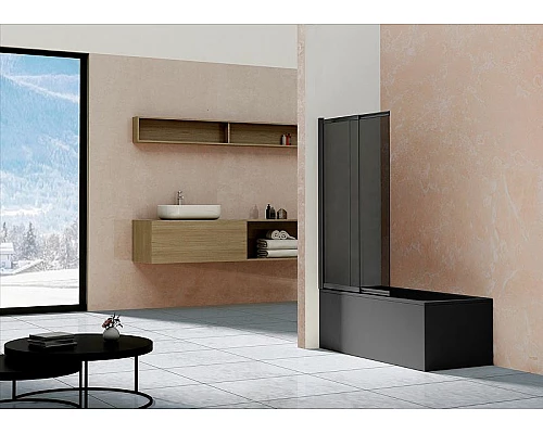 Приобрести Шторка на ванну Vincea VSB 100х145 VSB-1E100CGB профиль Черный матовый стекло тонированное в магазине сантехники Santeh-Crystal.ru