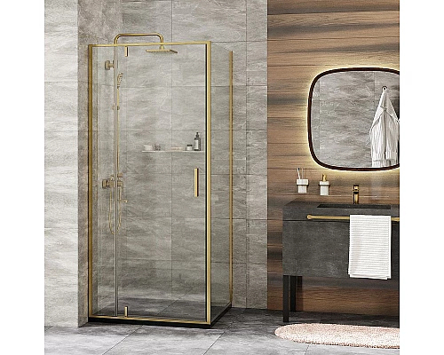 Приобрести Душевая стенка WasserKRAFT Aisch 90 55P03-RP90 профиль Золото матовое стекло прозрачное в магазине сантехники Santeh-Crystal.ru