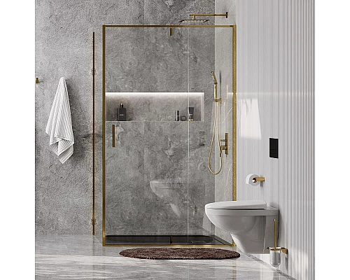 Купить Душевая стенка WasserKRAFT Aisch 100 55P10-RP100 профиль Золото матовое стекло прозрачное в магазине сантехники Santeh-Crystal.ru
