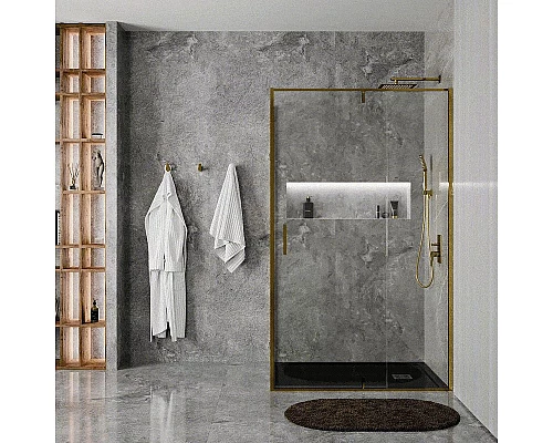Купить Душевая стенка WasserKRAFT Aisch 100 55P10-RP100 профиль Золото матовое стекло прозрачное в магазине сантехники Santeh-Crystal.ru