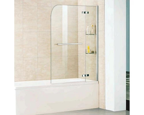 Приобрести Шторка на ванну WeltWasser WW100 D2AK 100 с полотенцедержателем и полками 10000001237 профиль Хром стекло прозрачное в магазине сантехники Santeh-Crystal.ru