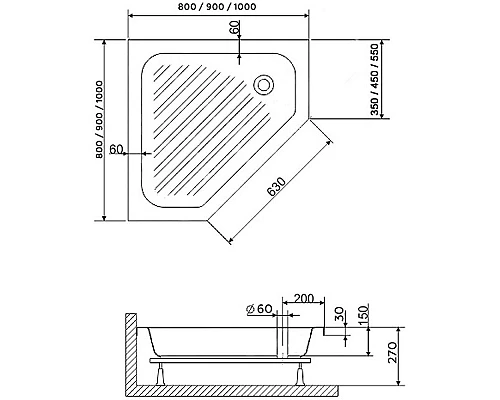 Заказать Акриловый поддон для душа RGW Acrylic BT/CL-S-A 100x100 16180500-51 Белый в магазине сантехники Santeh-Crystal.ru